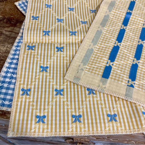 13 Fabric Samples French Country Blue Ginghams and Yellow Stripes - Picture 15 of 15
